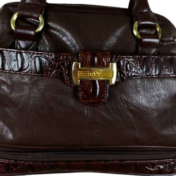 DV Brown Embossed Faux Leather 2 Handle Satchel - Picture 3 of 8